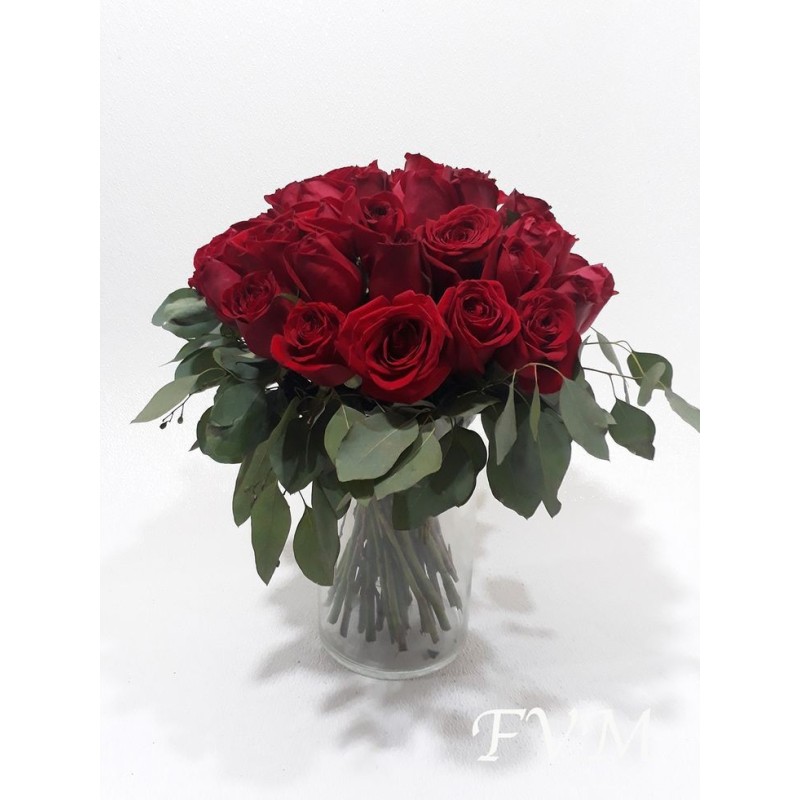 Florero con 24 rosas rojas | Regalo elegante y romántico