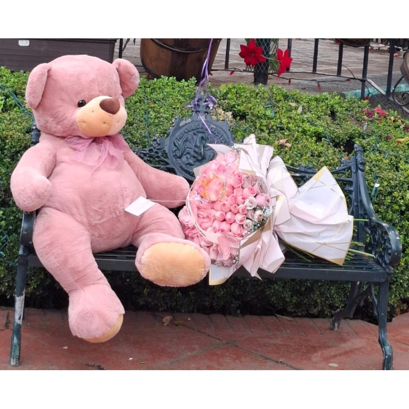 Oso gigante con ramo de 200 rosas pastel | Regalo romántico premium